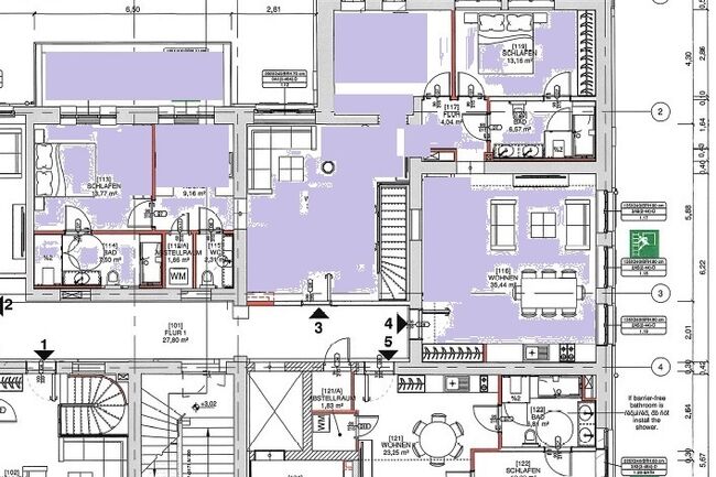 2 Wohnungn zusammengelegt 2 Grundbücher Hochparterre plus Tiefparterre Schlafzimmer Bäder